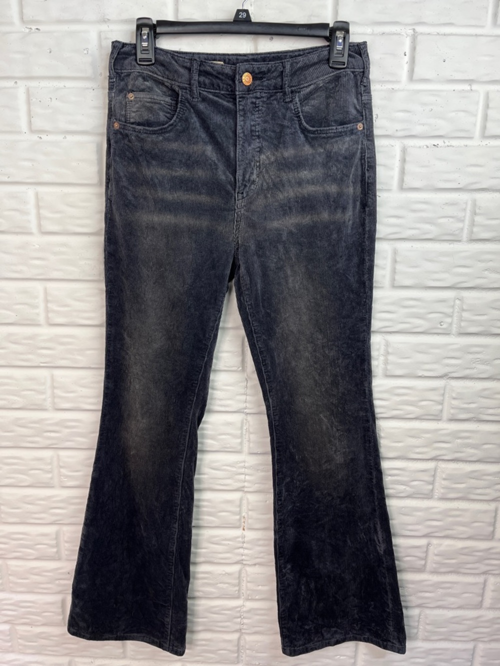 PILCRO BY ANTHROPOLOGIE THE ICON CORDUROY FLARE PANTS DARK GRAY SZ 28 31 inseam - Picture 2 of 14